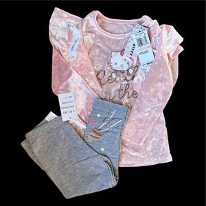 NWT Sanrio Hello Kitty Pink Rouge Reach For The Stars Velvet 2PC Leggings Set 2T